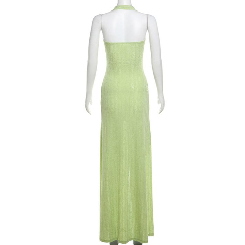 Halter hollow out high slit ruched maxi dress