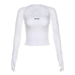 Lace long sleeve gloves metal tag shrug 2 piece top