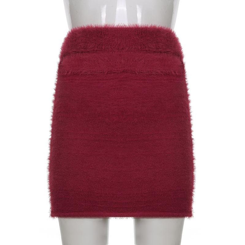 Fluffy solid hollow out mini skirt