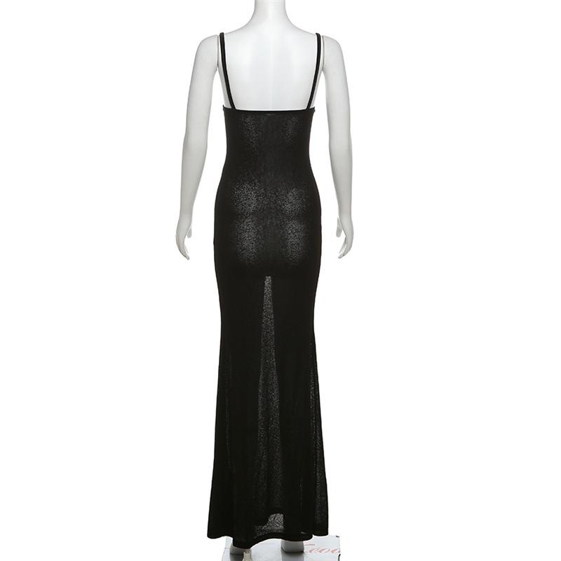 V neck hollow out backless see through cami maxi dress