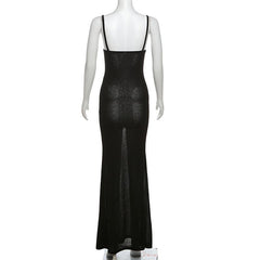 V neck hollow out backless see through cami maxi dress