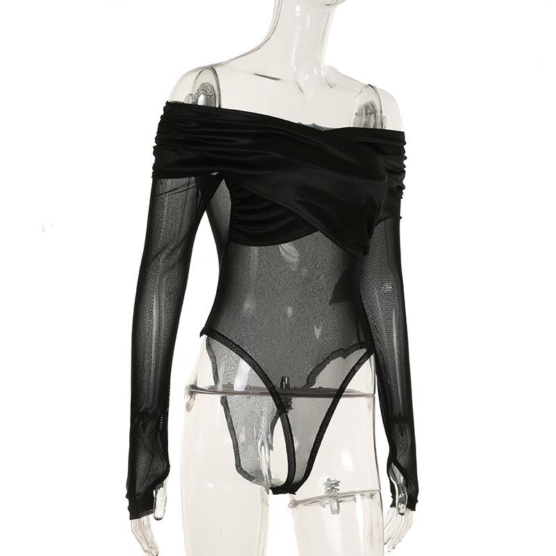 Off shoulder long sleeve mesh bodysuit