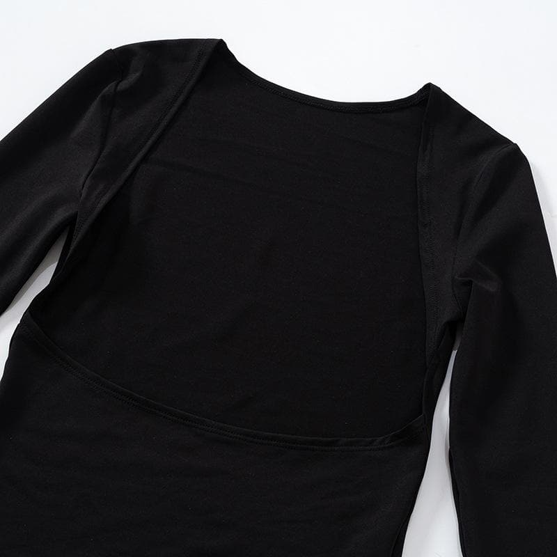 Hollow out solid long sleeve backless cut out top