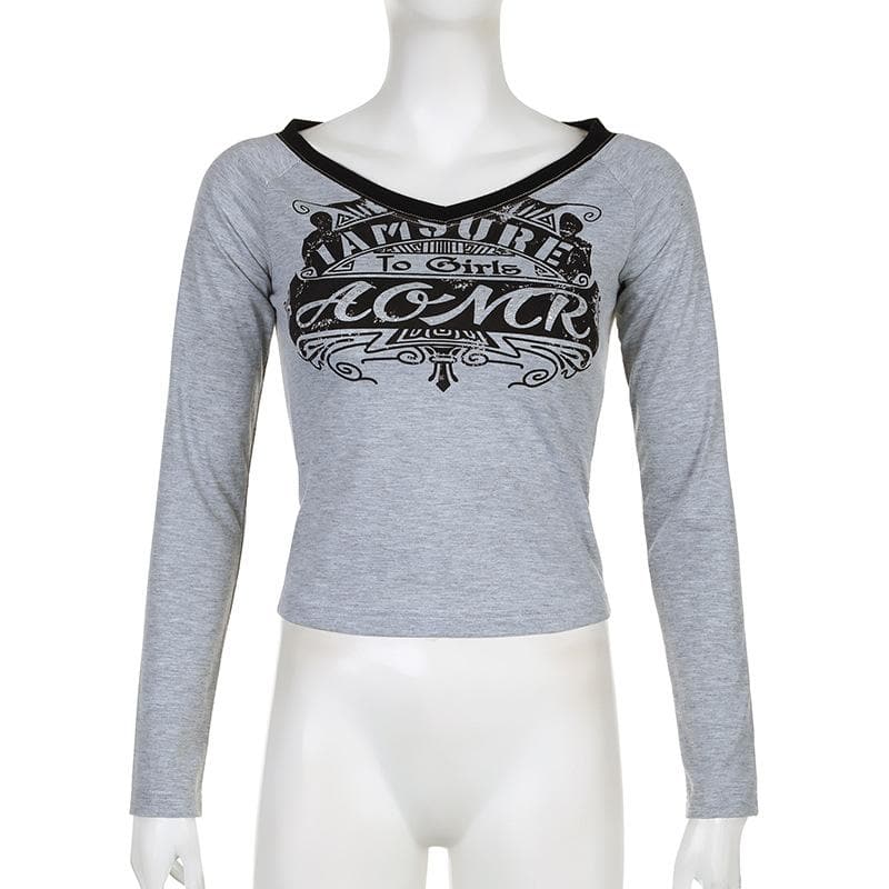 Contrast print v neck long sleeve top