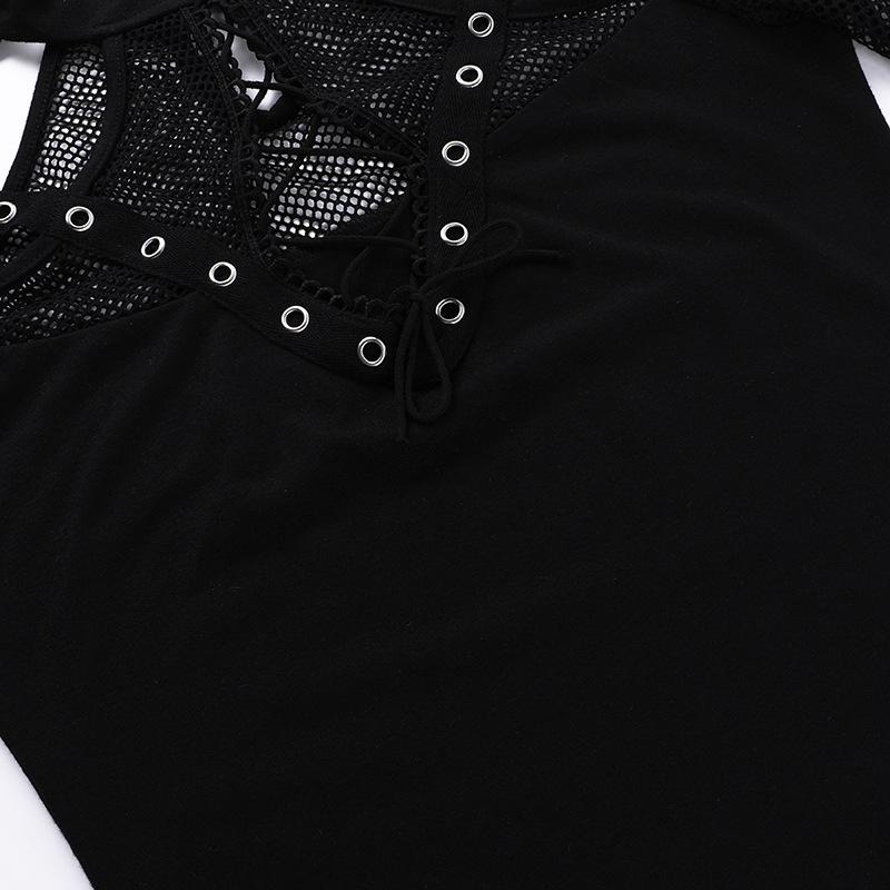 Short sleeve fishnet hollow out patchwork top