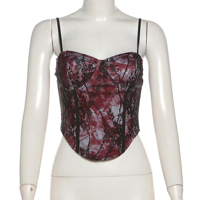 Sweetheart neck tie dye lace cami top