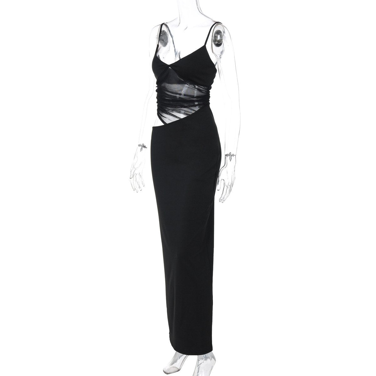 V neck mesh hollow out cami maxi dress