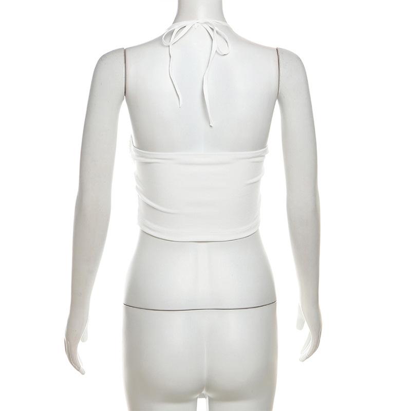 Halter beaded backless solid top