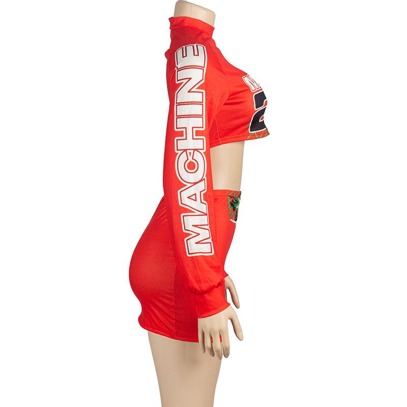 Long sleeve letter print crop mini skirt set
