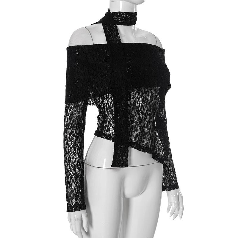 Off shoulder long sleeve lace top