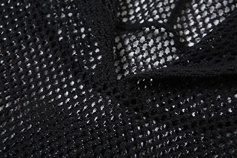 Hoodie sleeveless fishnet slit top