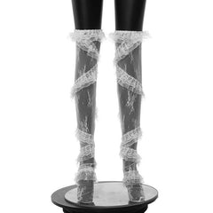 Lace ruffle solid stitch thigh high socks