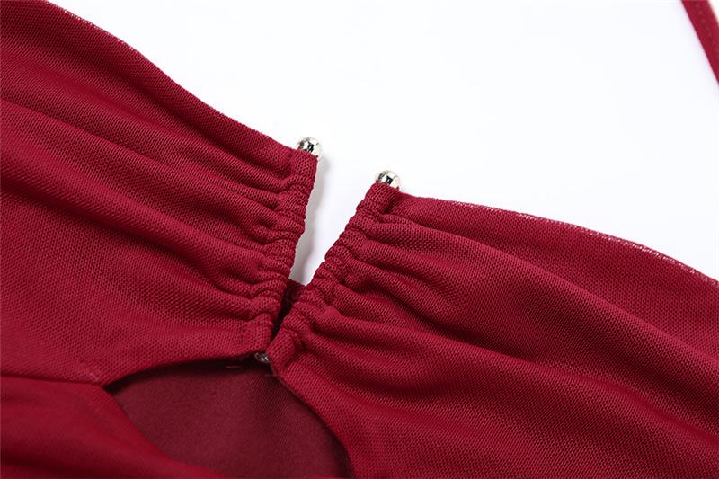Halter ruched hollow out beaded top