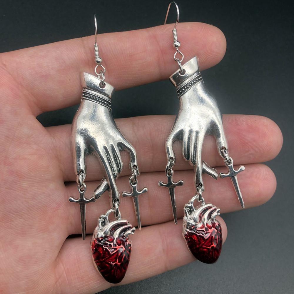 Heart pattern metal applique drop earrings