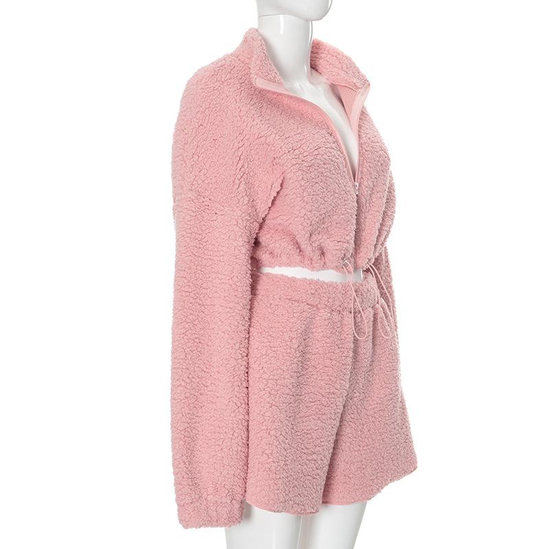 Long sleeve fluffy zip-up pant set