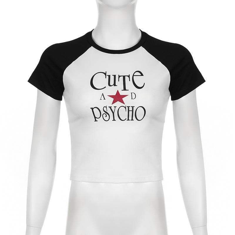 Short sleeve letter print crewneck top