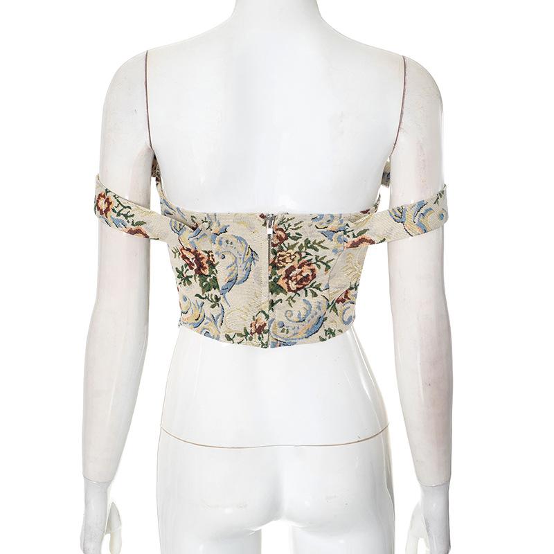 Sweetheart neck off shoulder flower print top