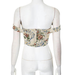 Sweetheart neck off shoulder flower print top