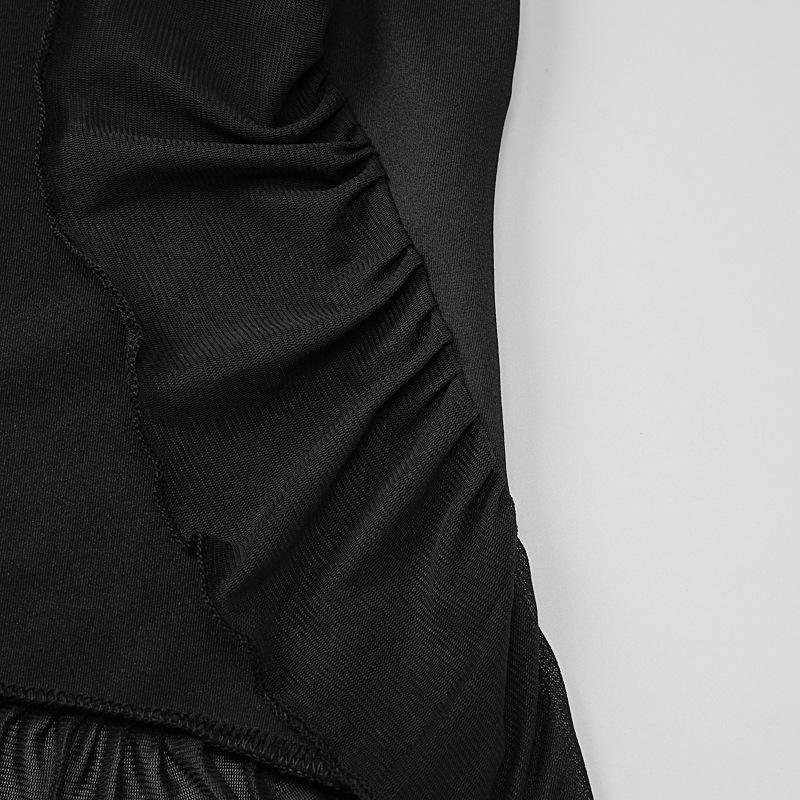 Halter ruffle ruched mesh solid crop top
