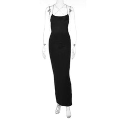 Cross back lace up square neck backless self tie slit maxi dress  | black rave dress  | black rave dress