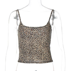 Leopard print u neck backless cami top