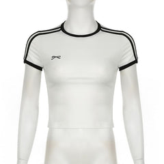 Short sleeve bowknot embroidery stitch top