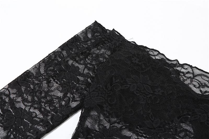 Long sleeve lace off shoulder see through solid maxi dress