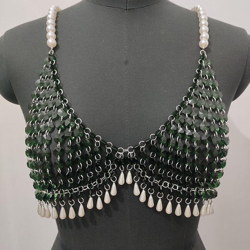 Crystal v neck tassels hollow out cami top