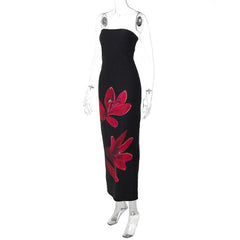 Flower print knotted backless tube maxi dress