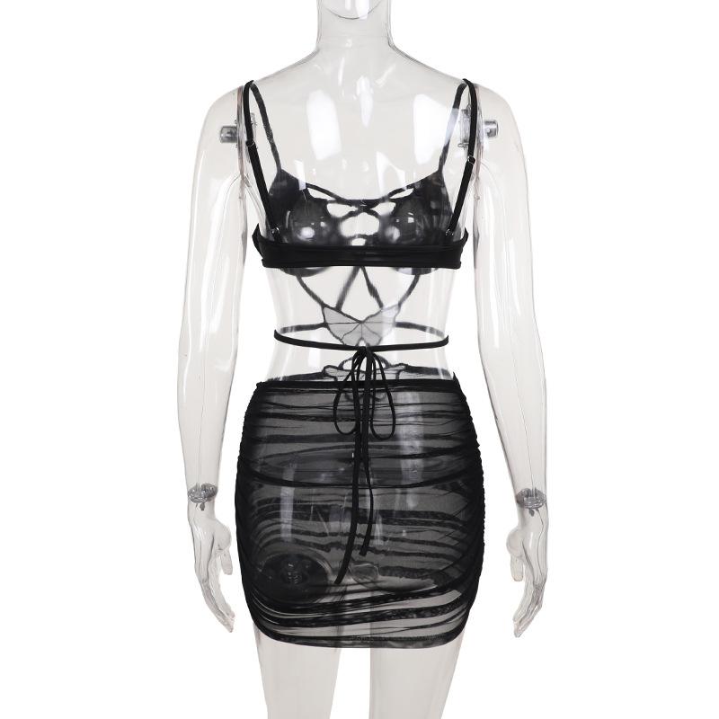 Cross front butterfly mesh hollow out cami mini dress  | black rave dress