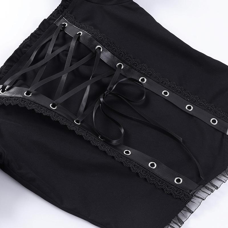 Short puff sleeve lace up self tie top