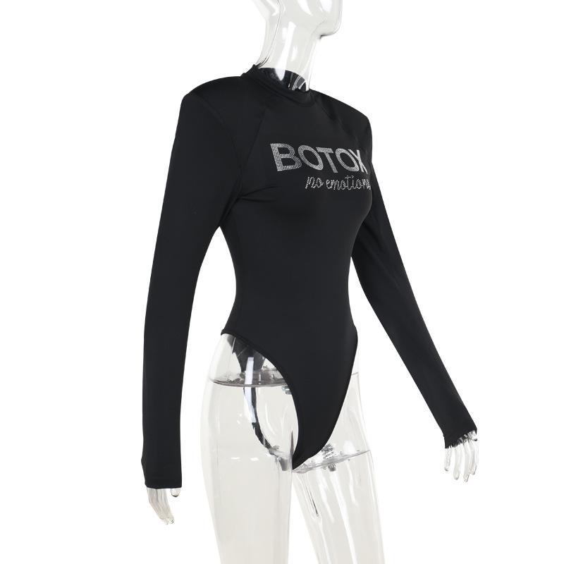 Crewneck long sleeve padded beaded bodysuit