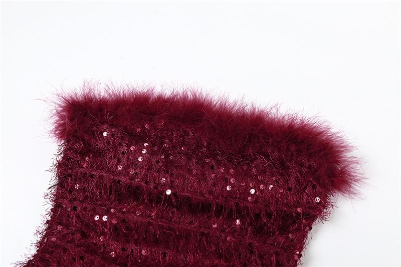 Textured glitter backless feather tube mini dress  | red tango dress