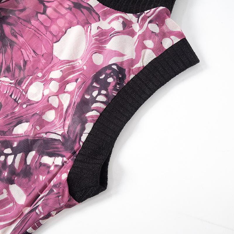 Sleeveless high neck butterfly print mesh top