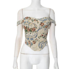 Sweetheart neck off shoulder flower print top