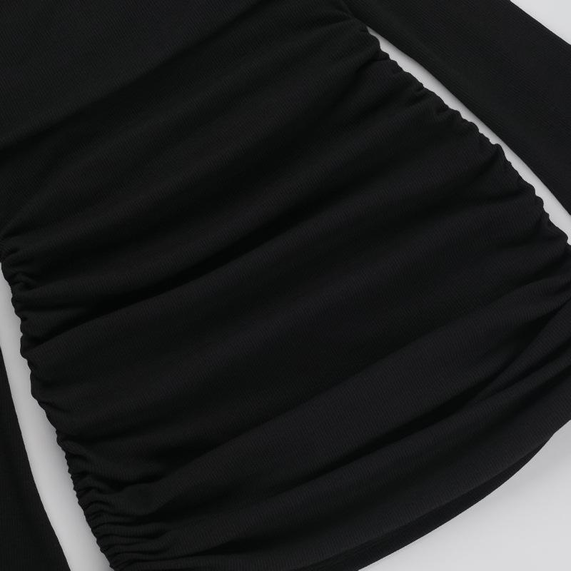 Long flared sleeve off shoulder drawstring mini dress