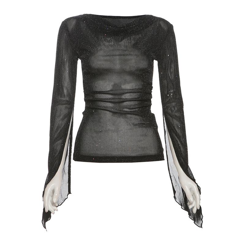 Long sleeve mesh glitter top