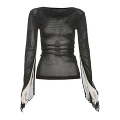 Long sleeve mesh glitter top