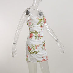 Cowl neck sheer mesh flower print ruffle cami mini dress  | samba dress