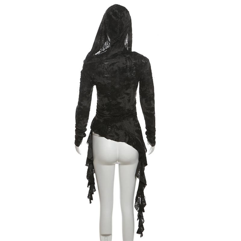 Hoodie off shoulder long sleeve ruffle top