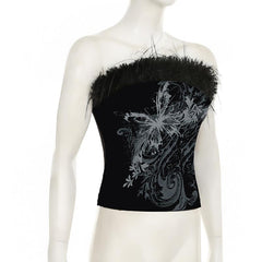 Butterfly print fluffy tube top