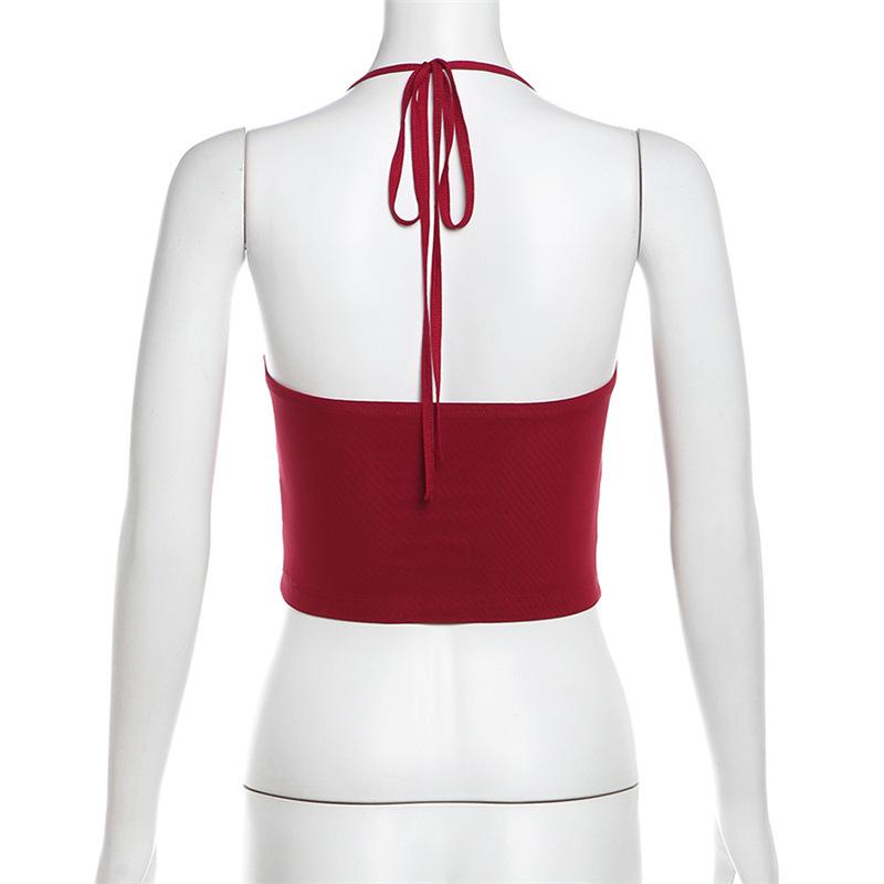 Halter ruched hollow out beaded top