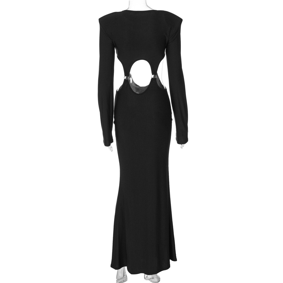 Long sleeve hollow out o ring padded maxi dress