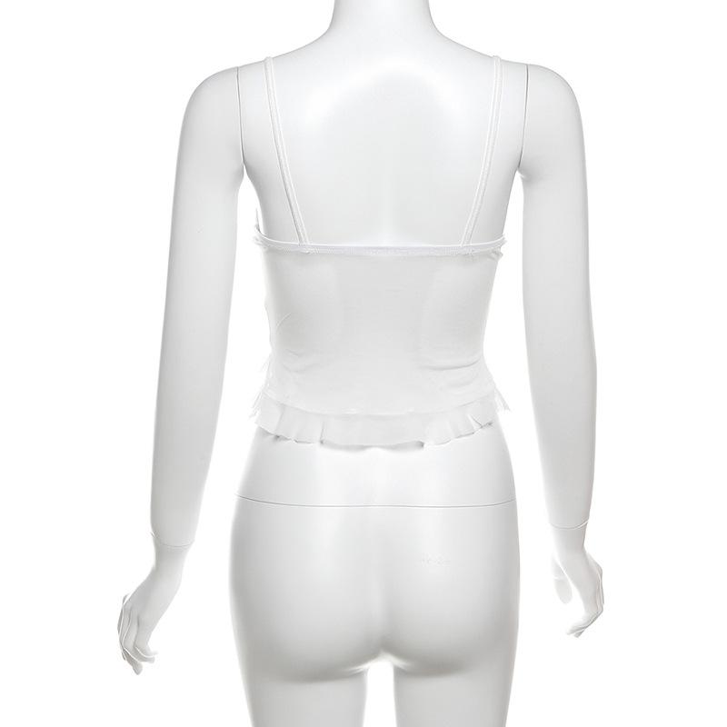 Bowknot ruffle mesh solid cami top