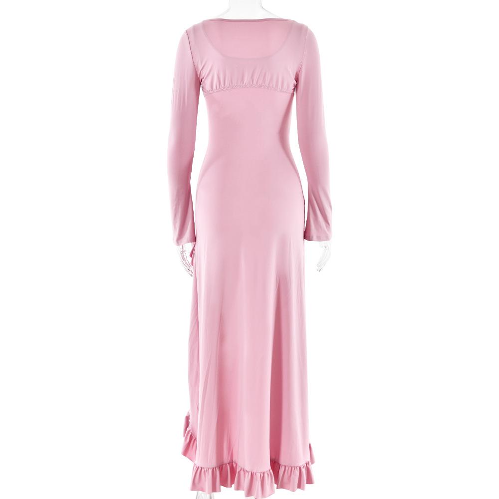 Long sleeve ruffle slit lace hem shrug 2 piece maxi dress