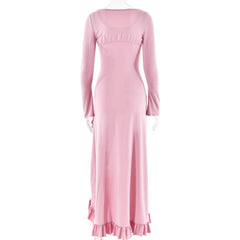 Long sleeve ruffle slit lace hem shrug 2 piece maxi dress