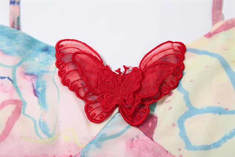 V neck print butterfly applique backless cami top