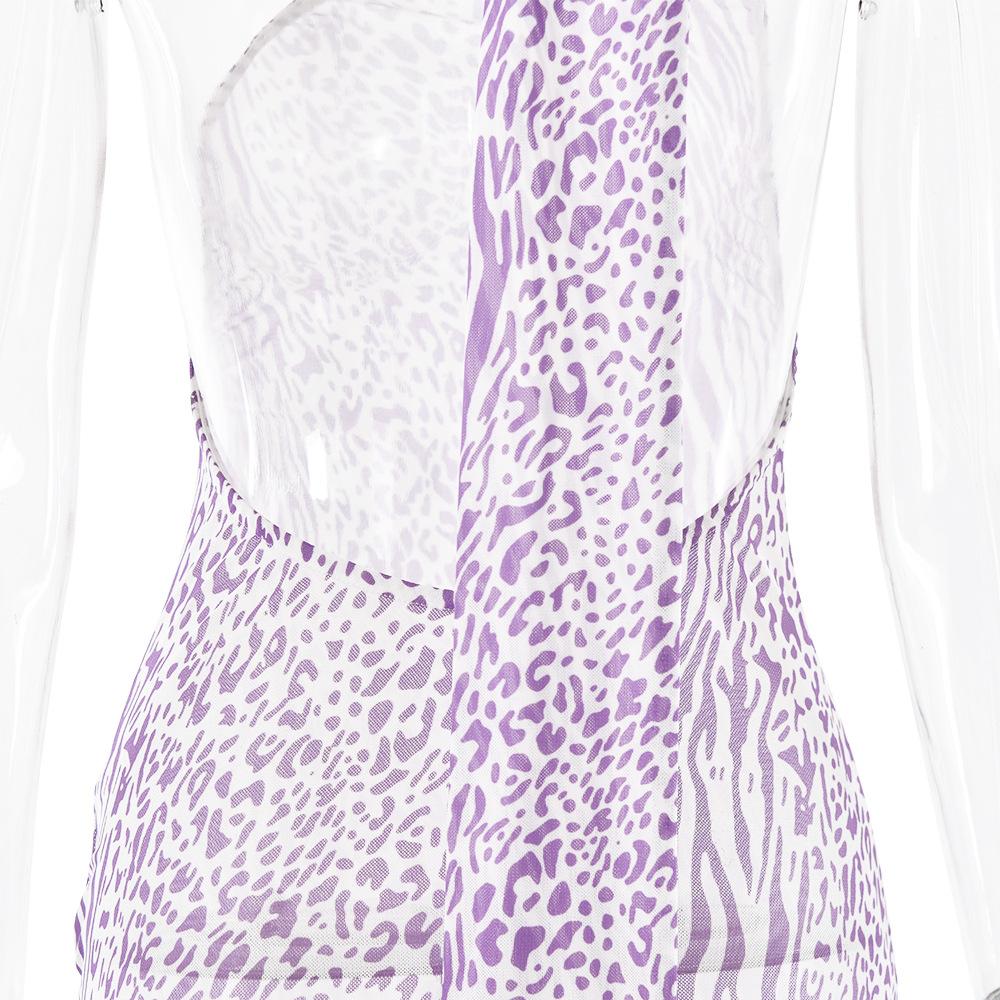 Halter one shoulder leopard print sheer mesh maxi dress  | samba dress