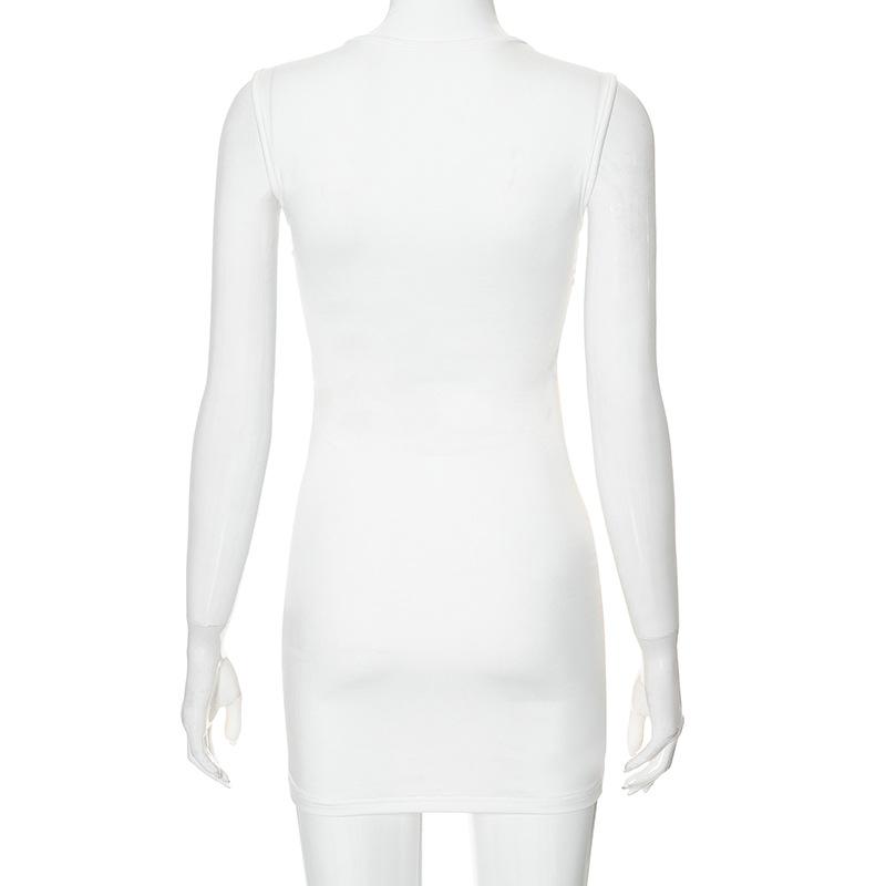 Sleeveless crewneck beaded mesh patchwork see through mini dress