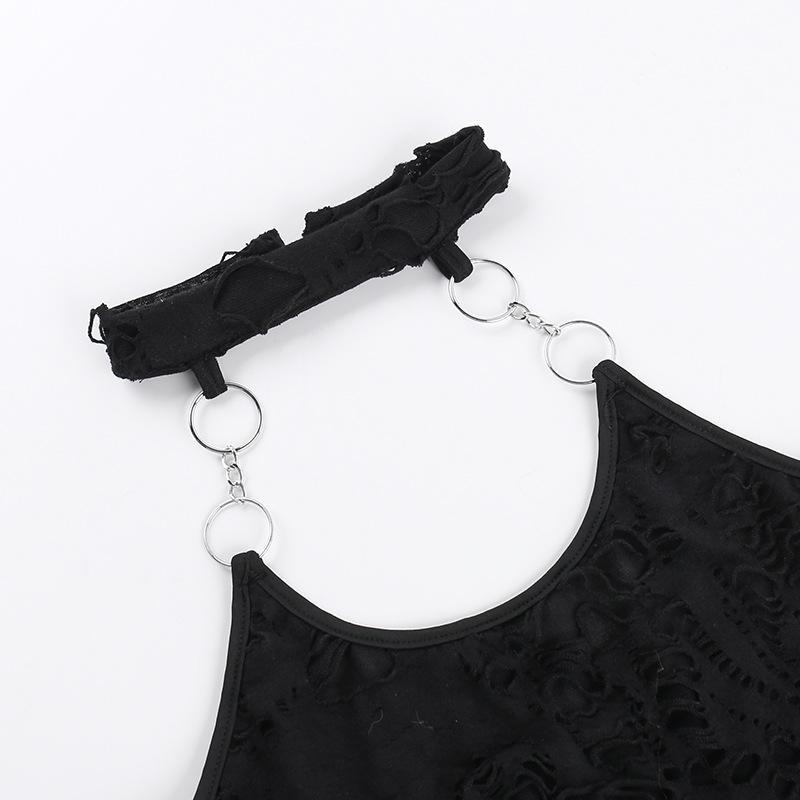 Halter u neck o ring hollow out see through top